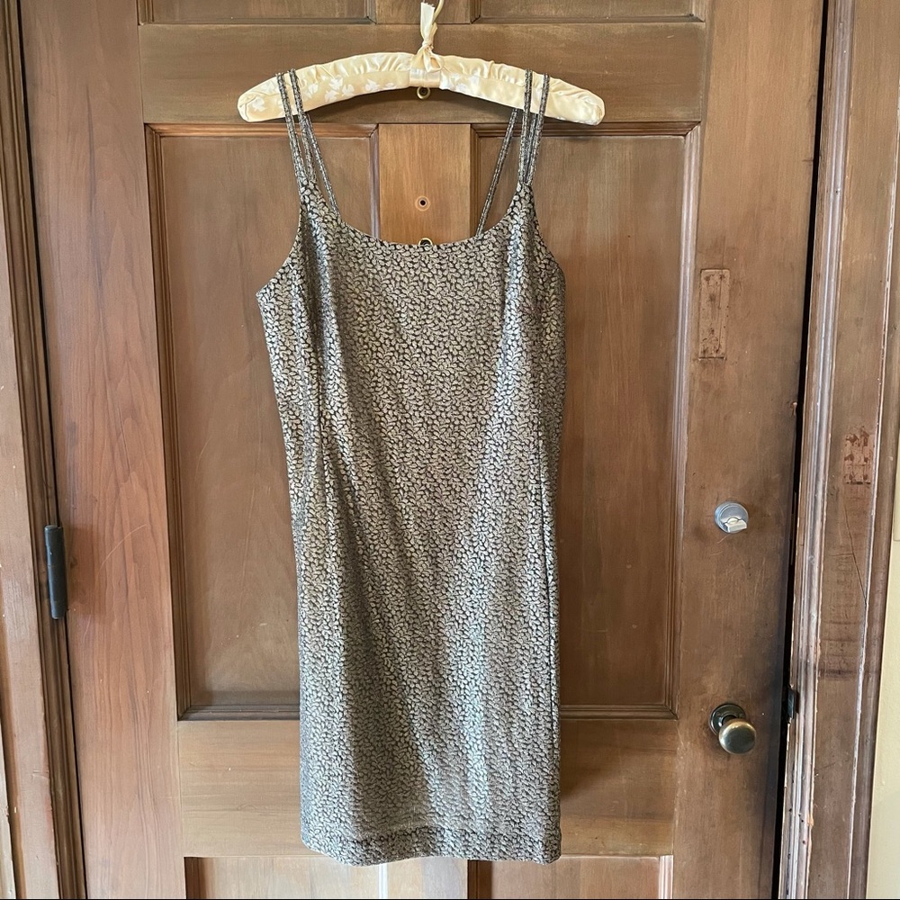 Metallic lace slip dress